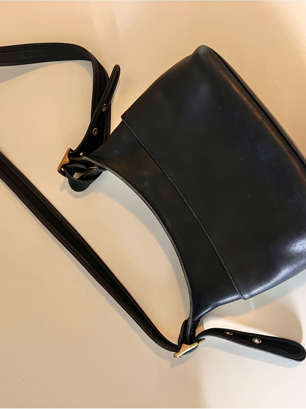 Classic Black Leather Crossbody Bag, vintage Coach, soft leather